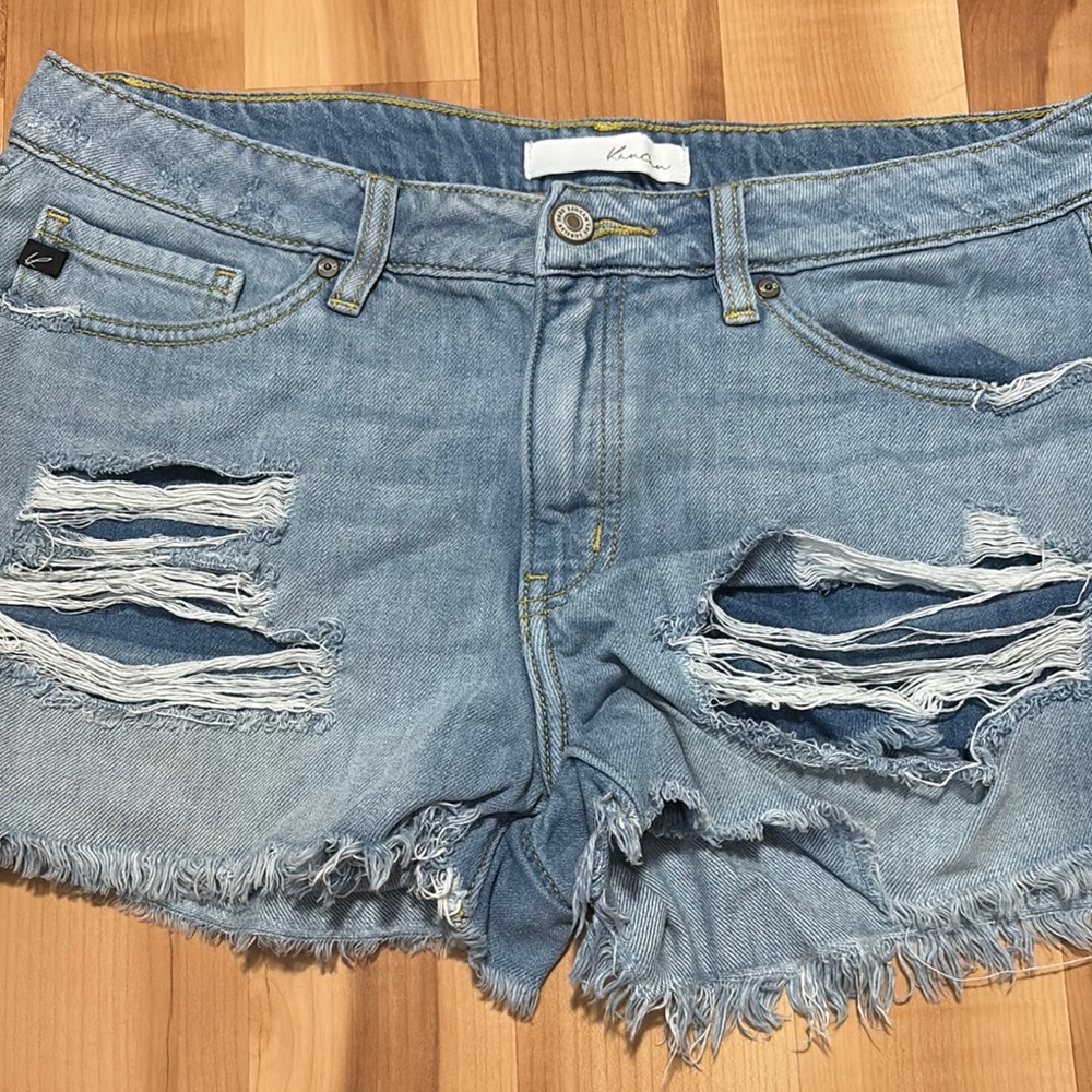 KanCan Blue Distressed Jean Shorts Raw Hem